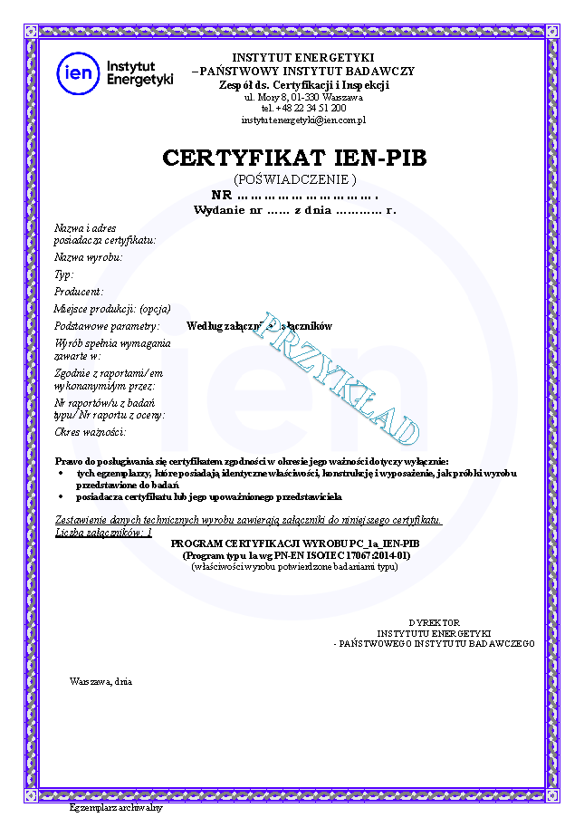 PJC 01 z11 IEN wzor certyfikakt IEN1