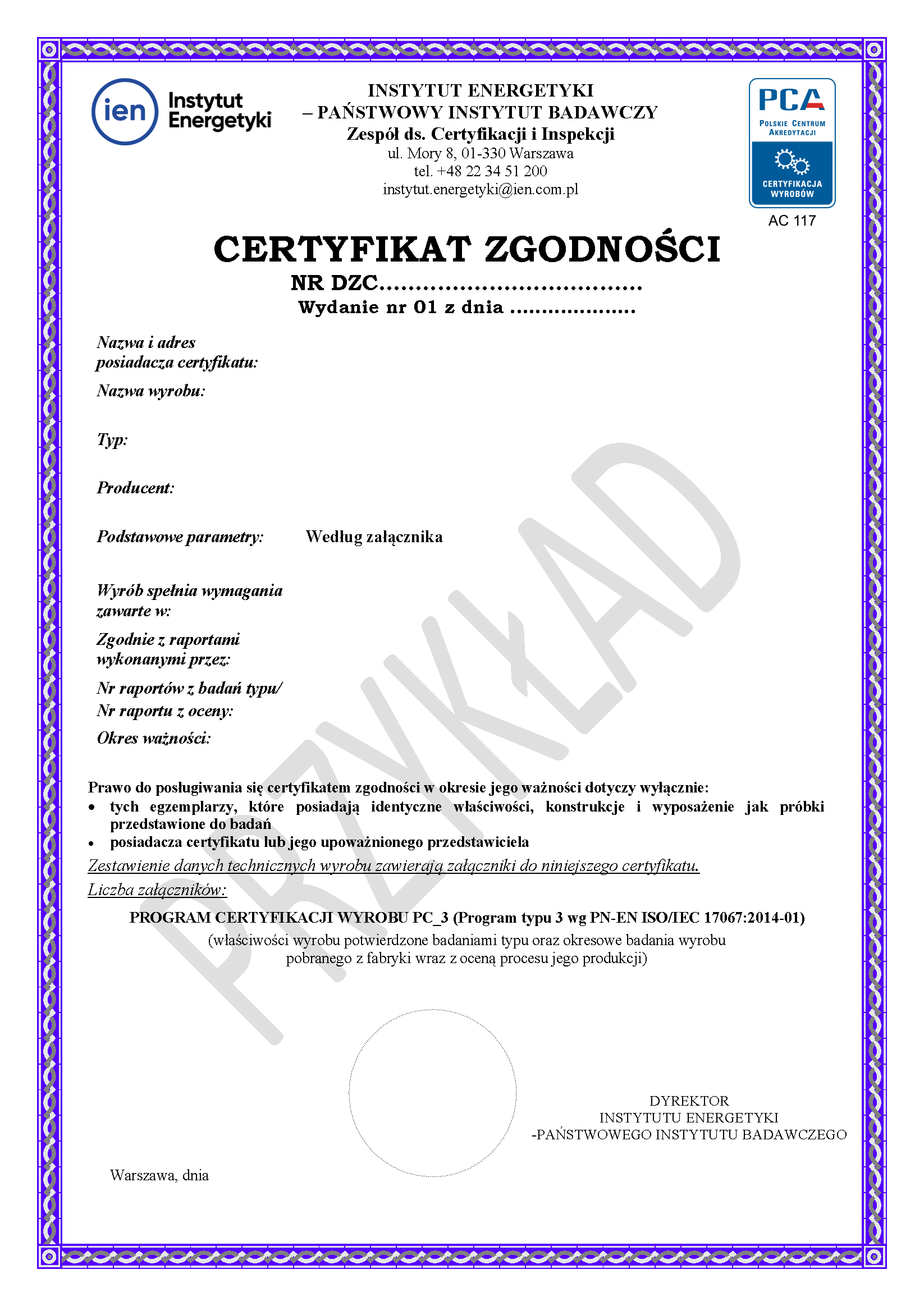 PJC 01 z11 3 wzor certyfikakt zgodności 2024