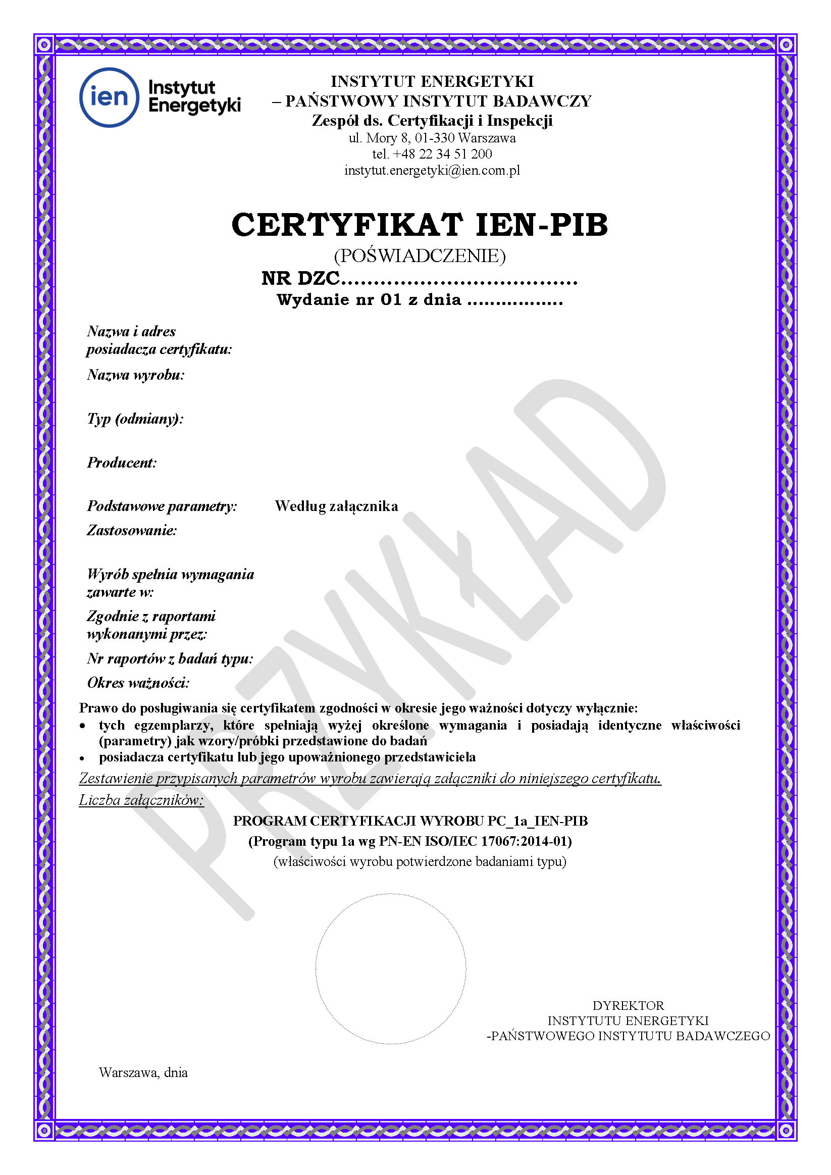 PJC 01 z11 IEN wzor certyfikakt IEN1